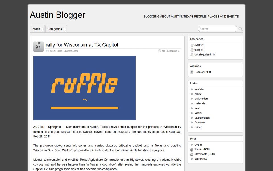 Peak-activity snapshot of austinblogger.com from Aug 12, 2011